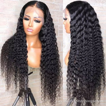 180% Density Transparent Lace Frontal Wig Deep Curly Wave Glueless Virgin Brazilian  13x4 Lace Front Wig Human Hair Wigs
